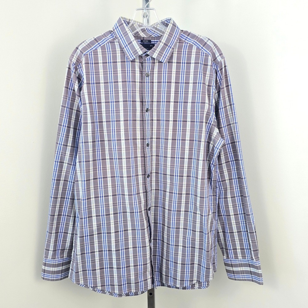 Gap Men Button Down Plaid Long Sleeve‎ Shirt Blue Brown L 16-16 1/2